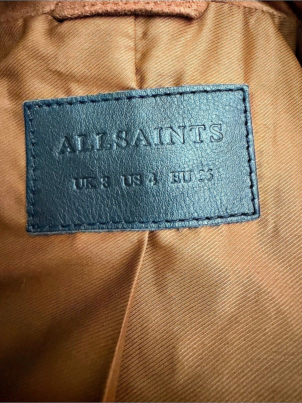 AllSaints Brown Suede Vela Leather Moto Jacket Size 4 - Picture 4 of 5